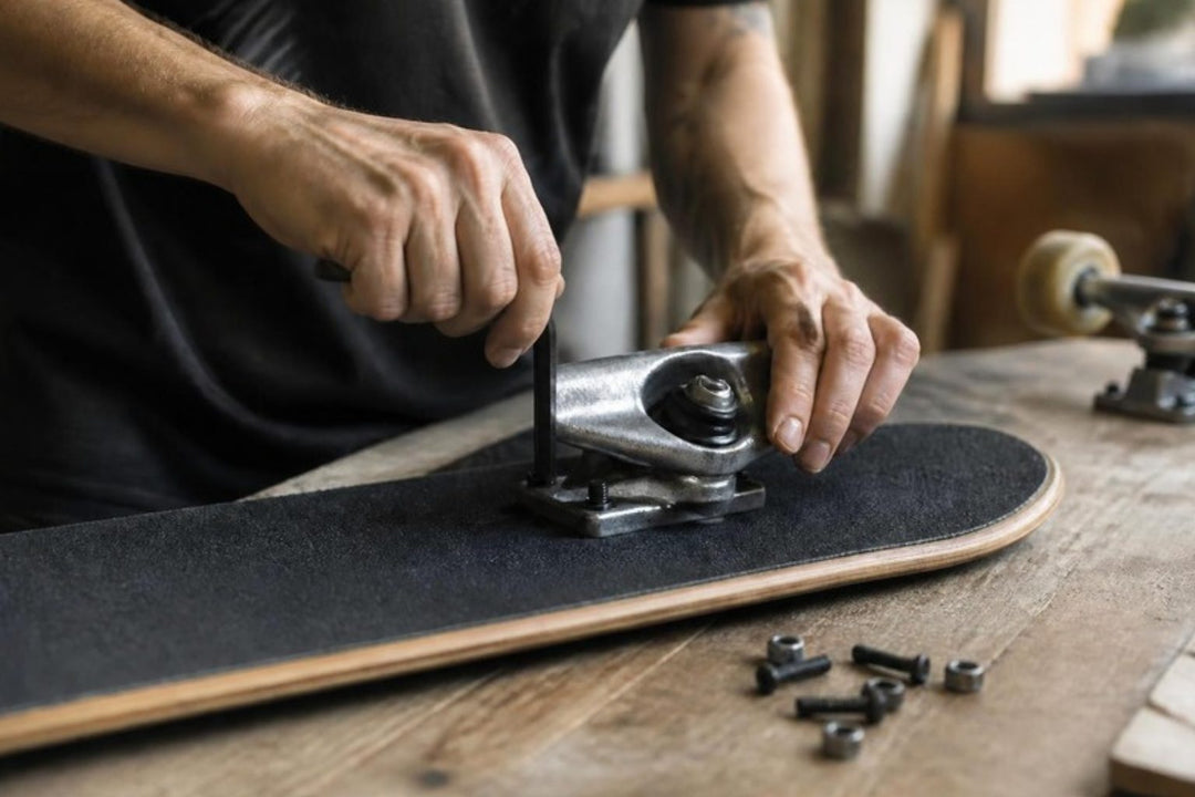 Tightening skateboard deck bolts with an allen key