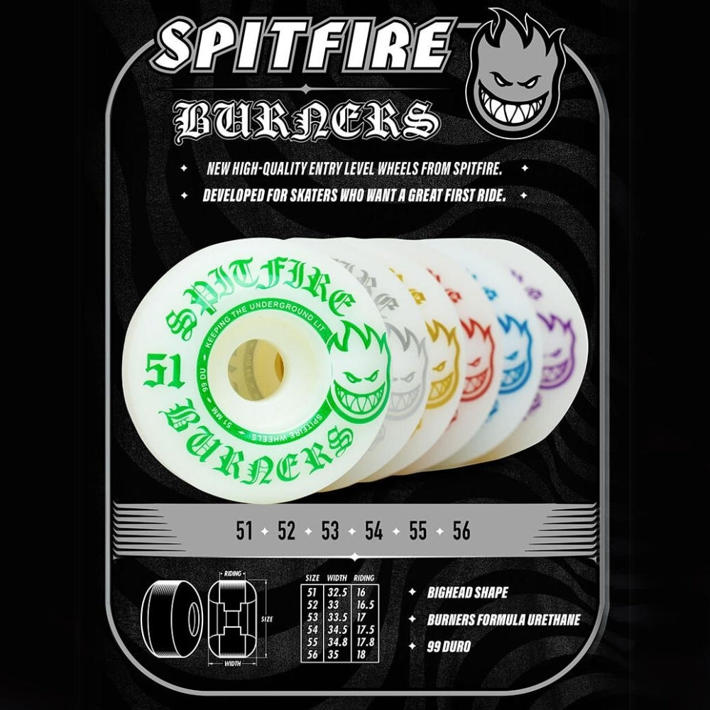 Spitfire 52mm 99Du White/Silver Burner Skateboard Wheels