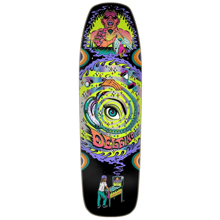 Santa Cruz Delfino Pinball Vision Pro Shaped 9.14 Skateboard Deck