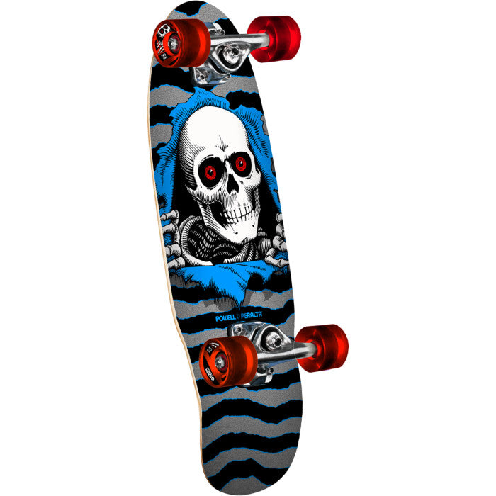 Powell Peralta Micro Mini Ripper Silver/Blue Complete Skateboard  - 7.5" x 24"