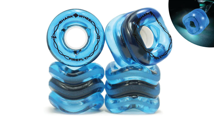 SHARK WHEEL 70MM, 78A FIREFLY - TRANSPARENT BLUE WITH BLUE LIGHTS