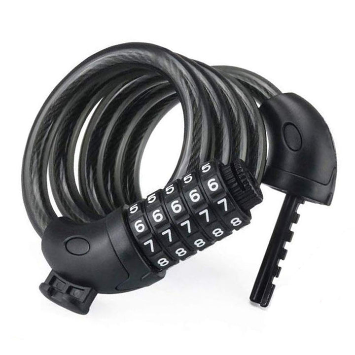 Black Cable Lock – 5-Digit Combination, 10mm x 1200mm with Handlebar Bracket