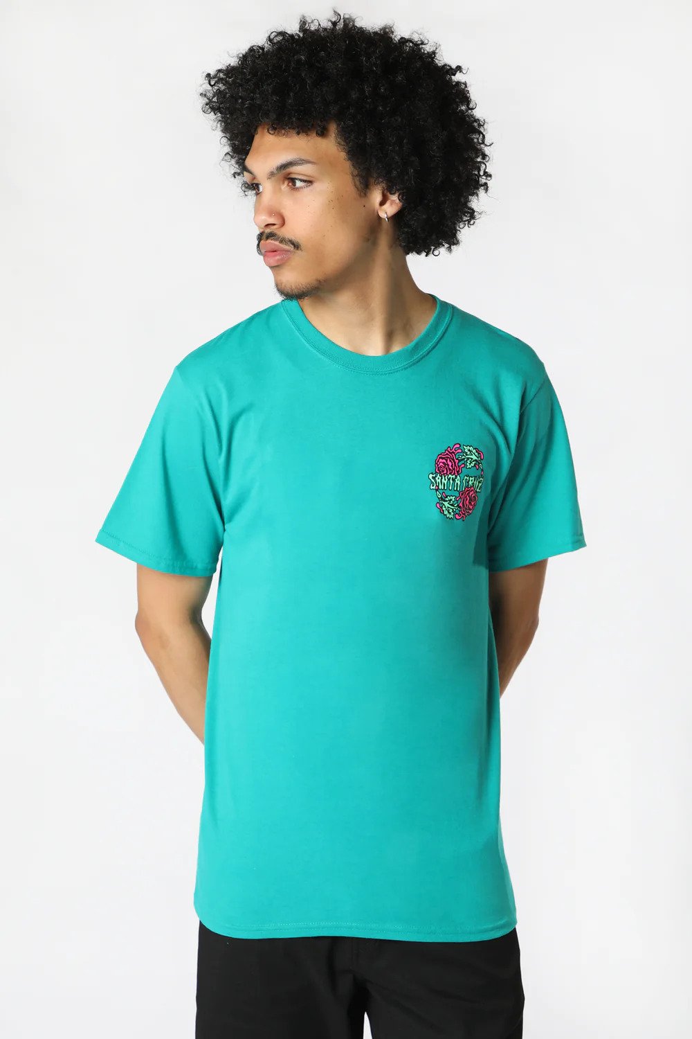 Santa Cruz Dressen Rose Crew Two Mens Short Sleeve T-shirt Jade Green