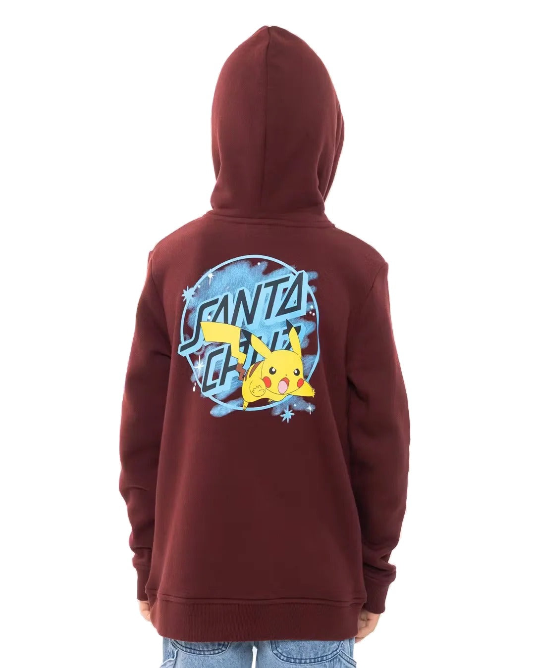 Pokemon Pikachu Spray Dot Santa Cruz boys pullover hoodie, maroon, back view