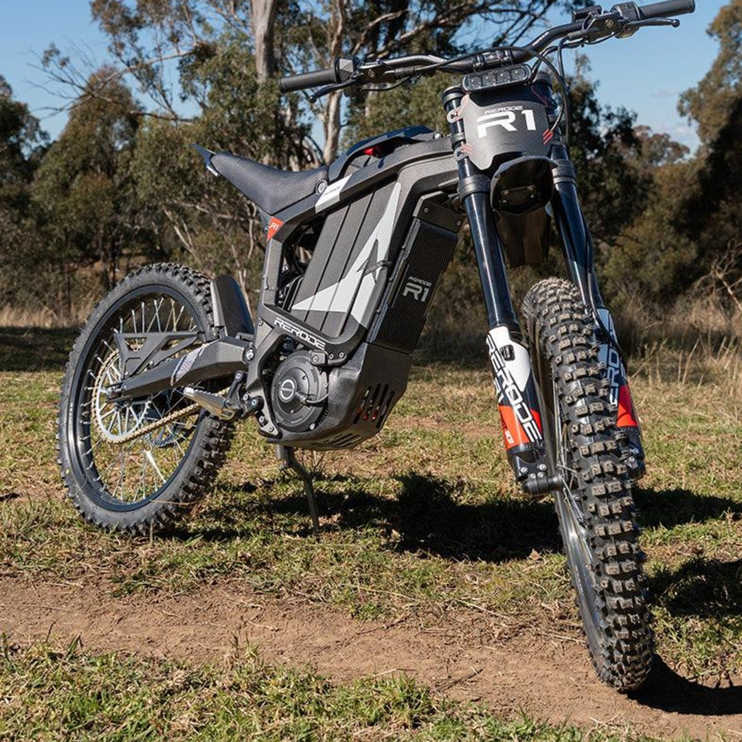 Rerode R1 electric dirt bike parked on an Australian bush trail